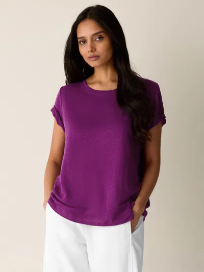 Eileen Fisher Organic Linen Jersey Crew Neck Tee In Berry Bloom