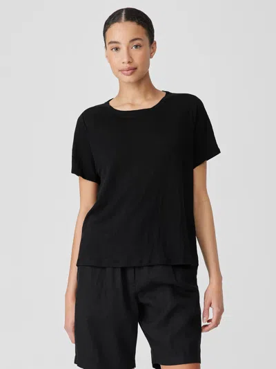 Eileen Fisher Organic Linen Jersey Crew Neck Tee In Black