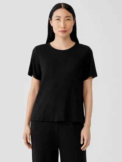 Eileen Fisher Organic Linen Jersey Crew Neck Tee In Black
