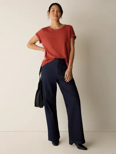 Eileen Fisher Organic Linen Jersey Crew Neck Tee In Orange