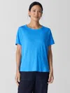 Eileen Fisher Organic Linen Jersey Crew Neck Tee In Blue
