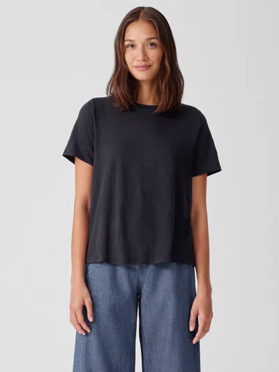 Eileen Fisher Organic Linen Jersey Crew Neck Tee In Blue
