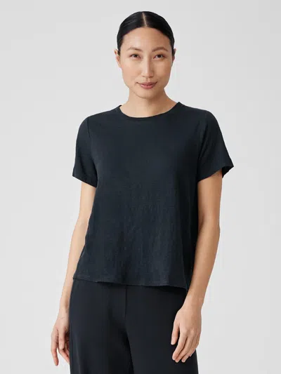 Eileen Fisher Organic Linen Jersey Crew Neck Tee In Blue