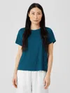 Eileen Fisher Organic Linen Jersey Crew Neck Tee In Blue
