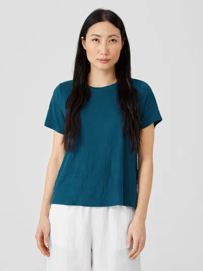 Eileen Fisher Organic Linen Jersey Crew Neck Tee In Blue