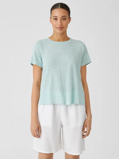 Eileen Fisher Organic Linen Jersey Crew Neck Tee In Blue