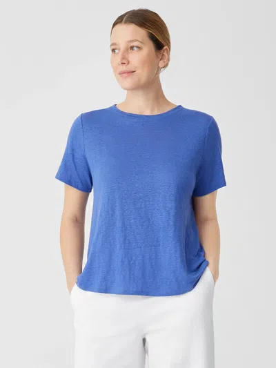 Eileen Fisher Organic Linen Jersey Crew Neck Tee In Blue