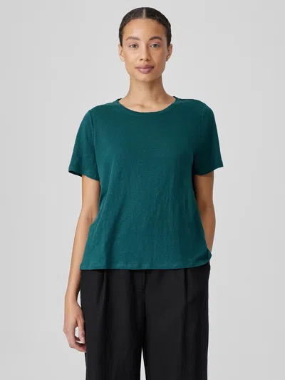 Eileen Fisher Organic Linen Jersey Crew Neck Tee In Blue