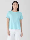 Eileen Fisher Organic Linen Jersey Crew Neck Tee In Blue