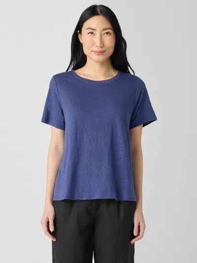 Eileen Fisher Organic Linen Jersey Crew Neck Tee In Blue