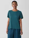 Eileen Fisher Organic Linen Jersey Crew Neck Tee In Blue