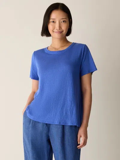Eileen Fisher Organic Linen Jersey Crew Neck Tee In Blue