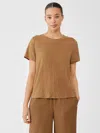 Eileen Fisher Organic Linen Cotton Crew Neck Top In Brown