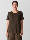Eileen Fisher Organic Linen Jersey Crew Neck Tee In Brown