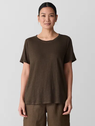 Eileen Fisher Organic Linen Jersey Crew Neck Tee In Brown