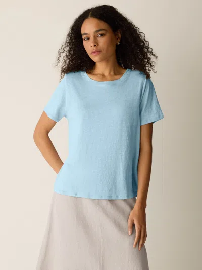 Eileen Fisher Organic Linen Jersey Crew Neck Tee In Blue