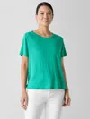 Eileen Fisher Organic Linen Jersey Crew Neck Tee In Green