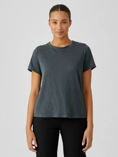 Eileen Fisher Organic Linen Jersey Crew Neck Tee In Gray