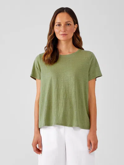 Eileen Fisher Organic Linen Jersey Crew Neck Tee In Green