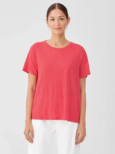 Eileen Fisher Organic Linen Jersey Crew Neck Tee In Red