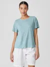 Eileen Fisher Organic Linen Jersey Crew Neck Tee In Green