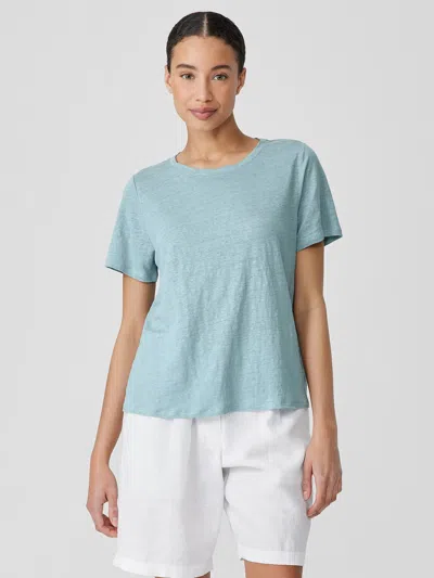 Eileen Fisher Organic Linen Jersey Crew Neck Tee In Green