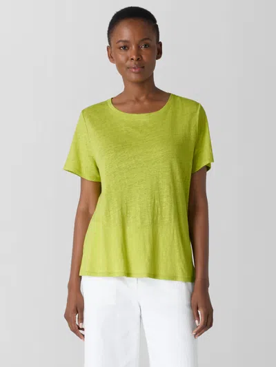 Eileen Fisher Organic Linen Jersey Crew Neck Tee In Green