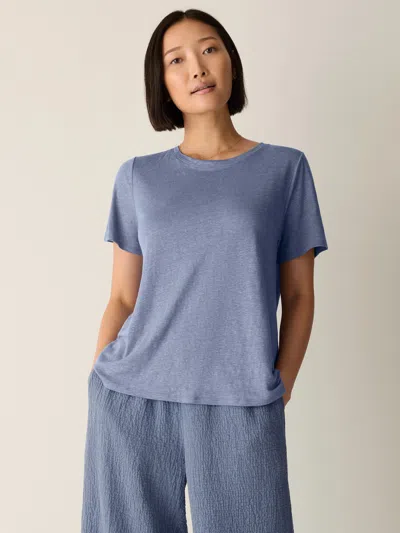 Eileen Fisher Organic Linen Jersey Crew Neck Tee In Blue