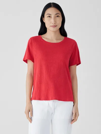 Eileen Fisher Organic Linen Jersey Crew Neck Tee In Red