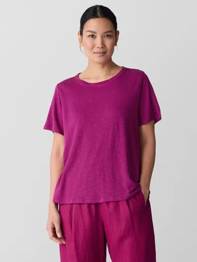 Eileen Fisher Organic Linen Jersey Crew Neck Tee In Pink