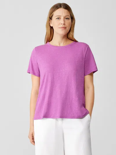 Eileen Fisher Organic Linen Jersey Crew Neck Tee In Pink