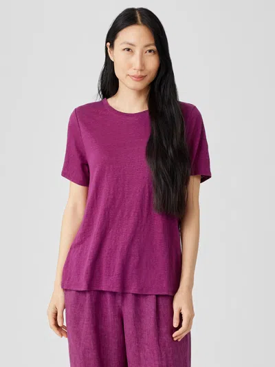 Eileen Fisher Organic Linen Jersey Crew Neck Tee In Pink