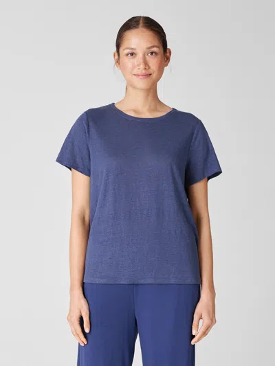 Eileen Fisher Organic Linen Jersey Crew Neck Tee In Blue