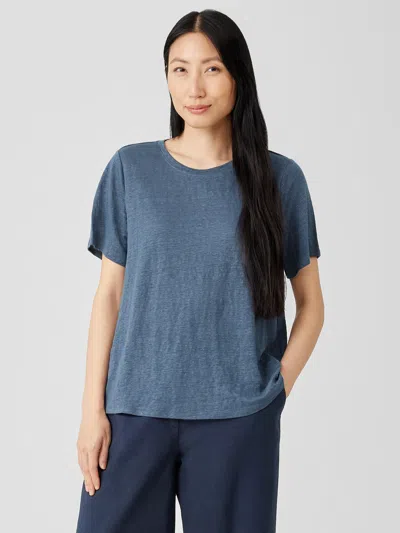 Eileen Fisher Organic Linen Jersey Crew Neck Tee In Blue