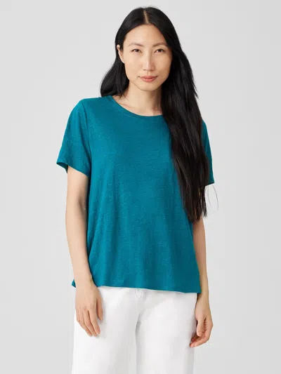 Eileen Fisher Organic Linen Jersey Crew Neck Tee In Blue