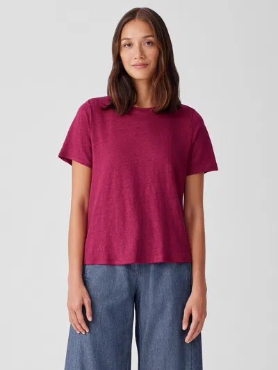 Eileen Fisher Organic Linen Jersey Crew Neck Tee In Purple