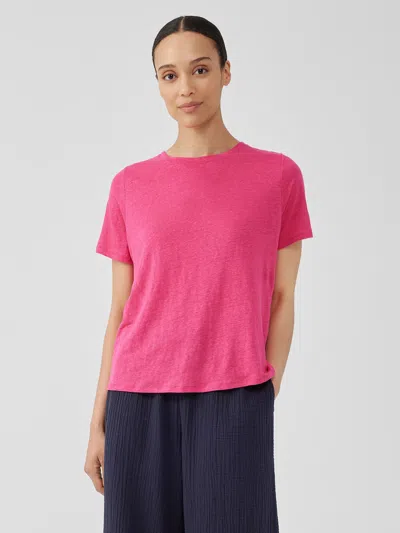 Eileen Fisher Organic Linen Jersey Crew Neck Tee In Pink