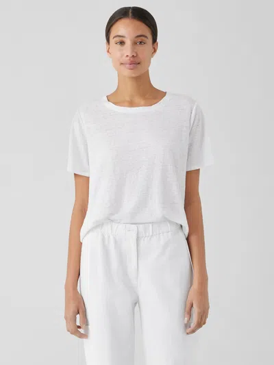 Eileen Fisher Organic Linen Jersey Crew Neck Tee In White