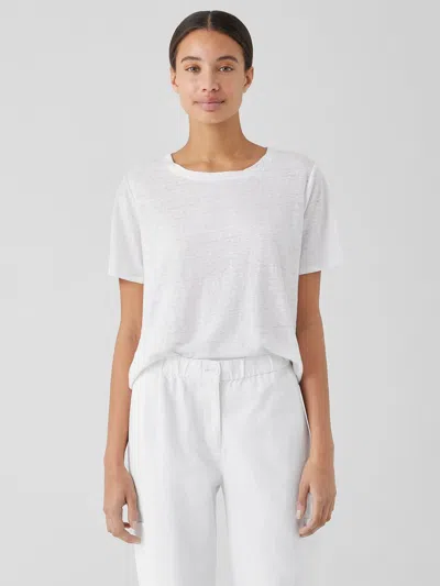 Eileen Fisher Organic Linen Jersey Crew Neck Tee In White