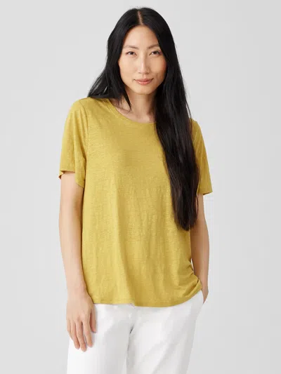 Eileen Fisher Organic Linen Jersey Crew Neck Tee In Yellow