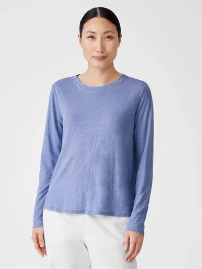 Eileen Fisher Organic Linen Jersey Crew Neck Top In Blue