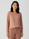 Eileen Fisher Organic Linen Jersey Crew Neck Top In Brown
