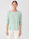 Eileen Fisher Organic Linen Jersey Crew Neck Top In Green