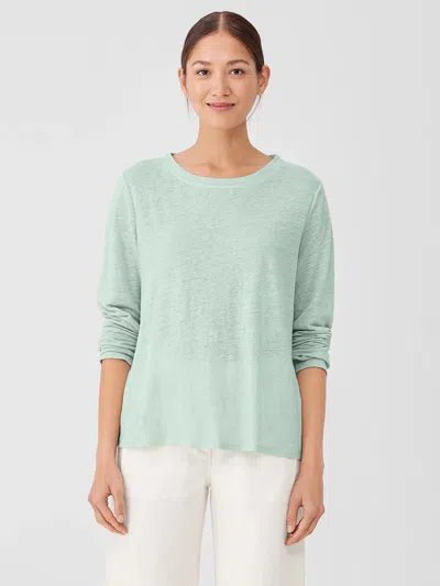 Eileen Fisher Organic Linen Jersey Crew Neck Top In Green