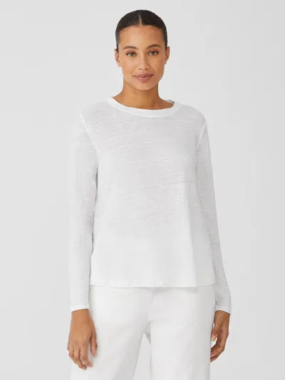 Eileen Fisher Organic Linen Jersey Crew Neck Top In White