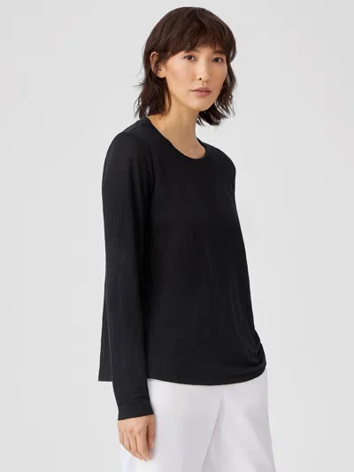 Eileen Fisher Organic Linen Jersey Crew Neck Top In Black