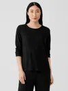 Eileen Fisher Organic Linen Jersey Crew Neck Top In Black