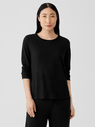 Eileen Fisher Organic Linen Jersey Crew Neck Top In Black