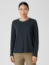 Eileen Fisher Organic Linen Jersey Crew Neck Top In Blue