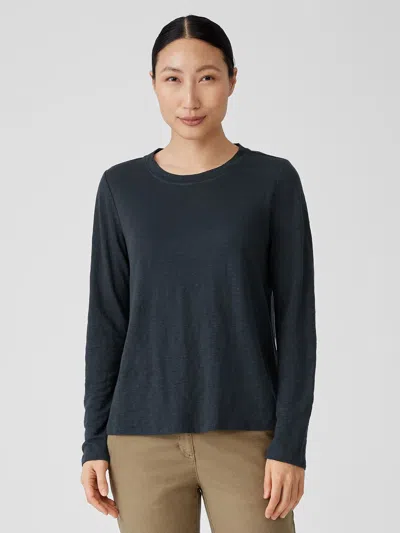 Eileen Fisher Organic Linen Jersey Crew Neck Top In Blue